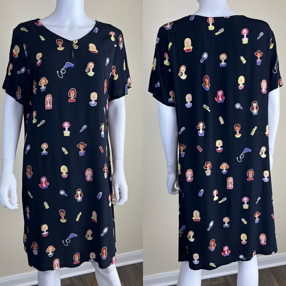 Vintage David Dart Women Size L Hairspray Novelty Pullover Oversized Shirt Dress